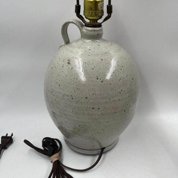 Vintage Pottery Large Table Lamp Salt Glazed Stoneware Crock Jug Light Birds - Picture 5 of 8